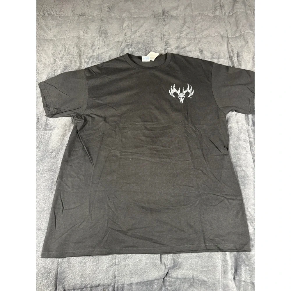 Buck Wear Mens Black Graphic Deer Skull Antler Logo T-Shirt Size Large 7491 NEW